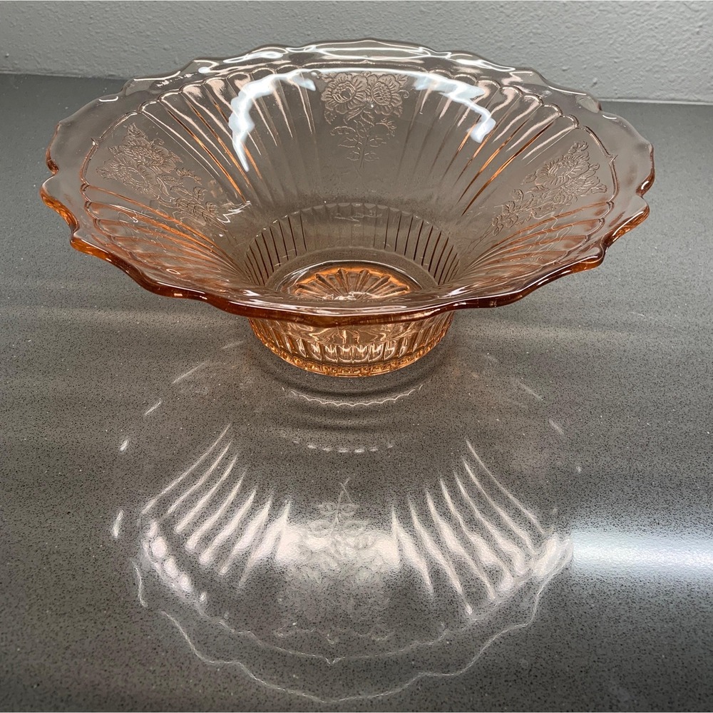 Vintage 1930s Anchor Hocking Mayfair Open Rose Pink Depression Glass Bowl - Picture 3 of 6